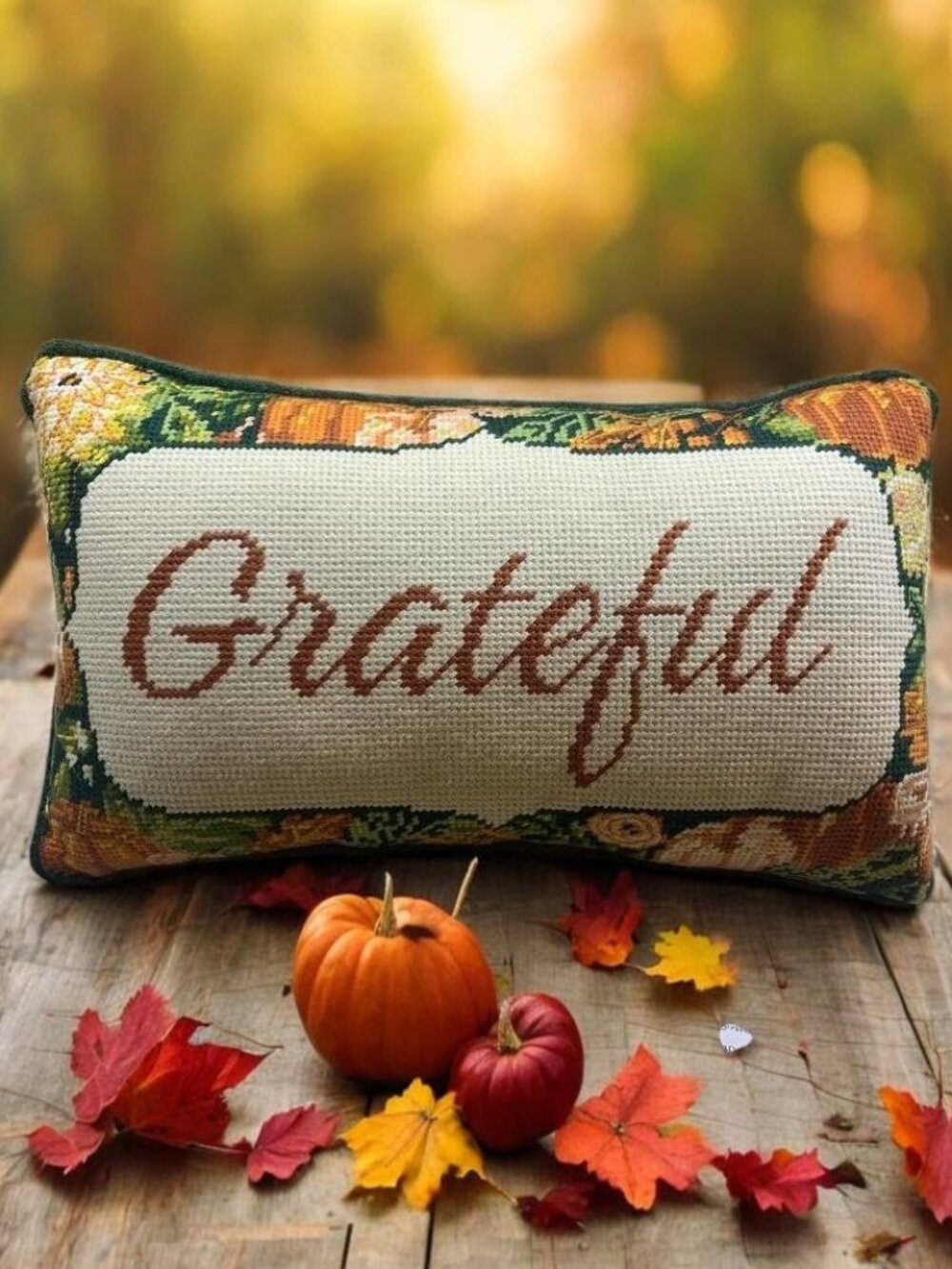 Pillow "Grateful" Fall Hooked Pillow NWT